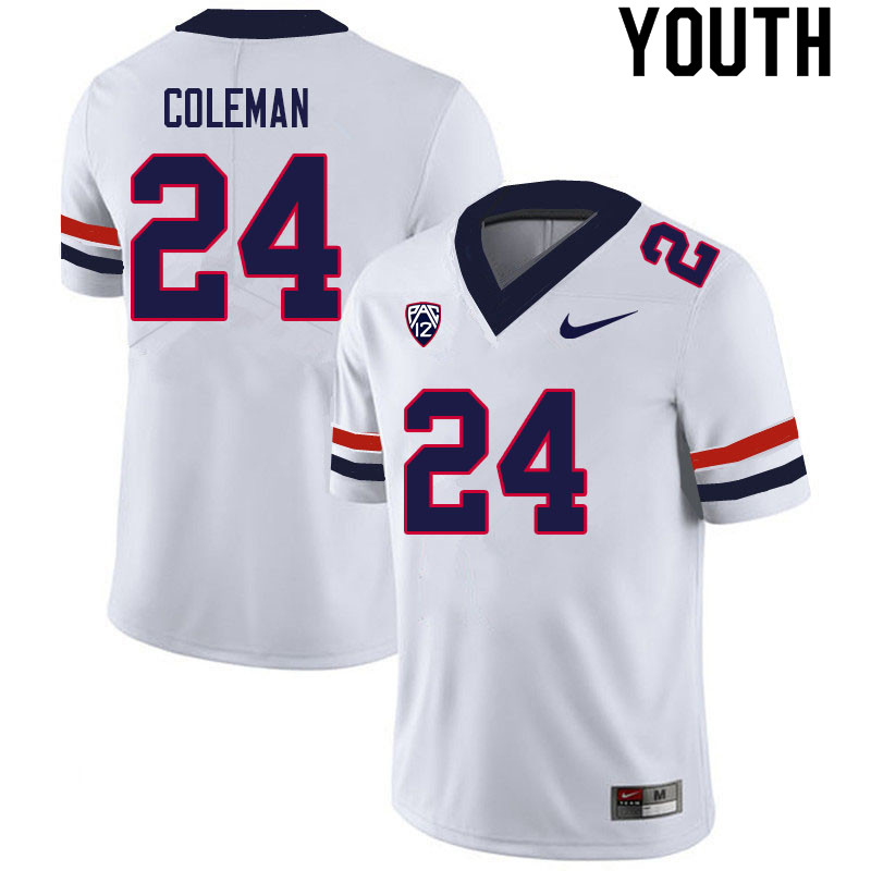 Youth #24 Jonah Coleman Arizona Wildcats College Football Jerseys Sale-White - Click Image to Close